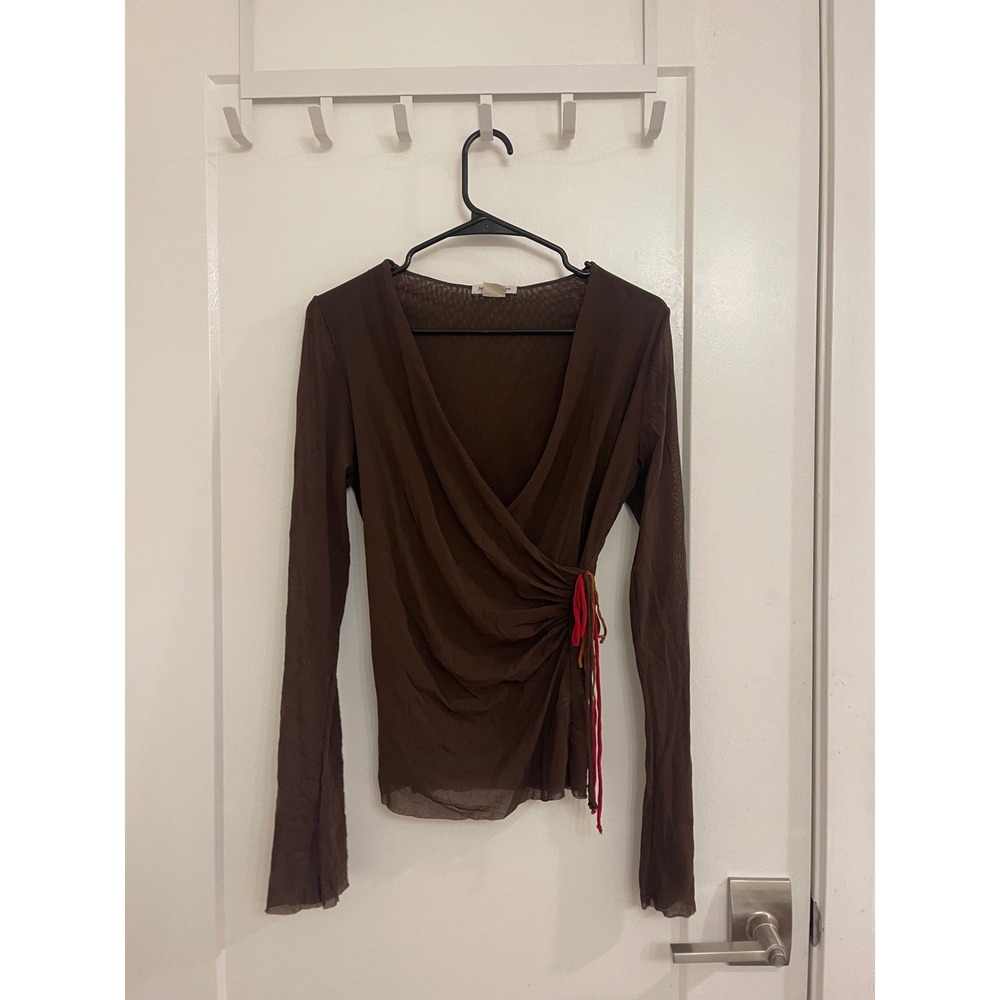 Vintage Johnny Heaven Mesh Brown Blouse Chic Boho 90s B Neck Party